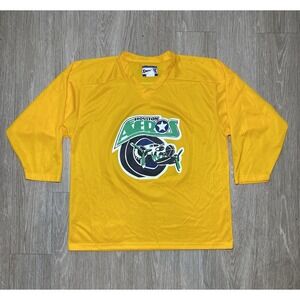 Vintage 90's Kobe Houston Aeros #19 Yellow Hockey Jersey IHL Rare Men Size SMALL